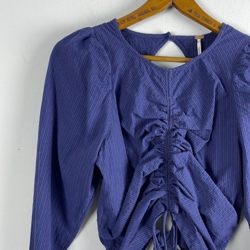 Navy Blue Ruched Open-Back Top - Picture 4 of 9
